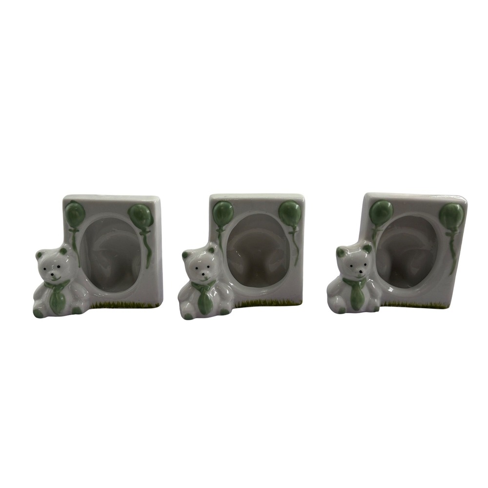 1990s Ceramic Bear Picture Frames Set3 NOS Small White Green Nursery Vintage NIB